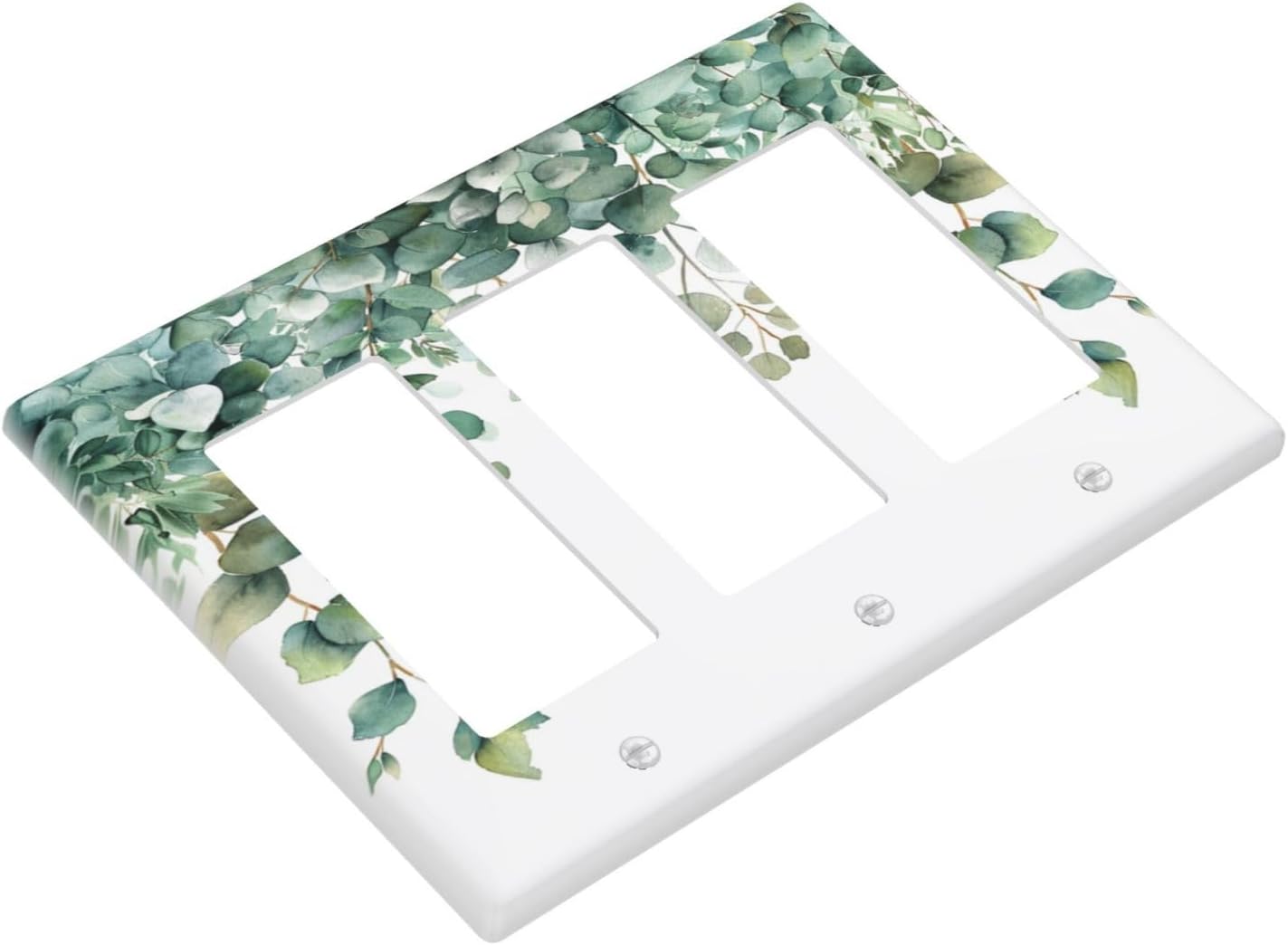 Decorative Outlet Covers Rustic Green Eucalyptus Leaves 3 Gang Wall Plate Triple Rocker Light Switch Cover Plate Jumbo Electrical GFCI Faceplate for Country Bedroom Home Decor