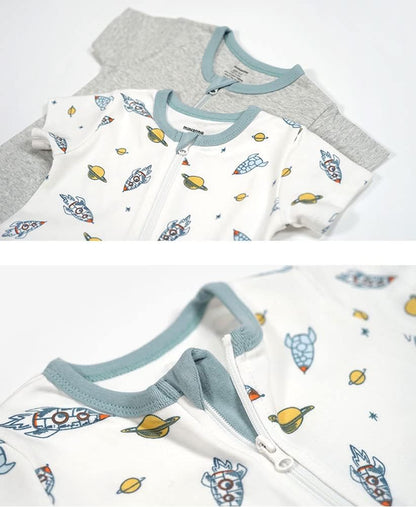 Teach Leanbh Baby Boys Girls 2 Pack 2 Way Zipper Footless Pajamas Cotton Short Sleeve Printing Romper Sleep and Play