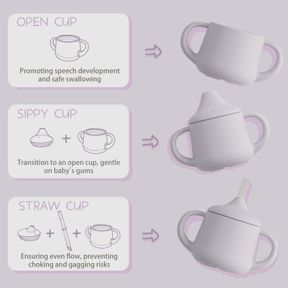 Moonkie Silicone Baby Sippy Cups | 3 Stages Training Cup Straw Cup for Infants Toddlers and Kid | 4 oz 1Pack