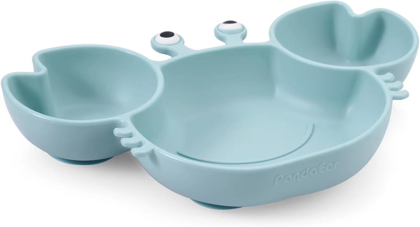 PandaEar 2 Pack Silicone Suction Plate for Baby, Divided Unbreakable Toddler Food Plate with 2 Pack