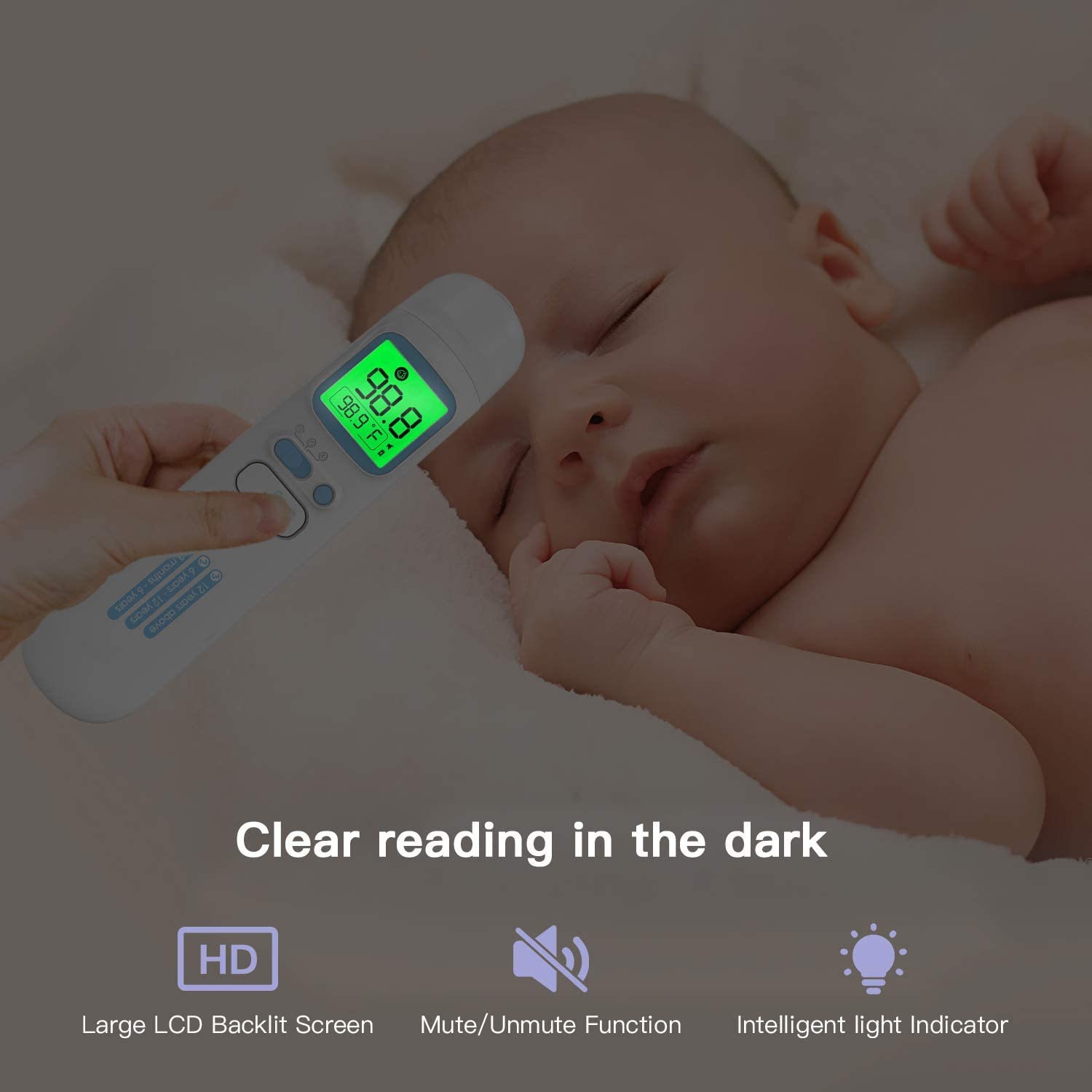 GoodBaby Touchless Thermometer for Adults,Forehead and Ear LCD Display Thermometer for