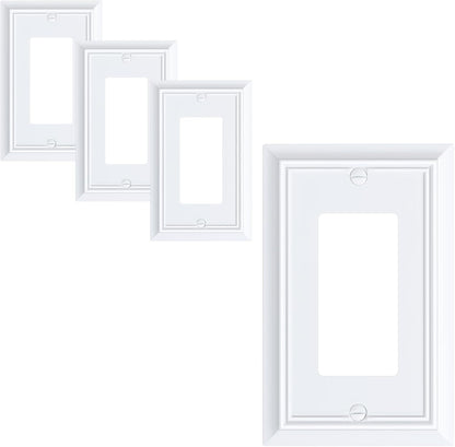 4-Pack Decorator Wall Plate Cover, Pure White Decorative Switch Plates and Outlet Covers, Durable Natural Bamboo Fiber Wall Plates for Electrical Outlets, Receptacle, GFCI Outlet, Dimmer Switch