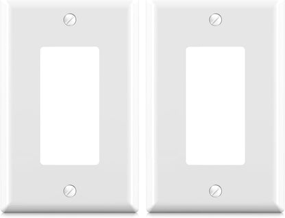 ELEGRP Decorative Receptacle Wall Plate, 1-Gang Mid Size Decorator Covers, Unbreakable Polycarbonate Faceplates for Decorator Device, UL Listed, Screws Included (2 Pack, Glossy White)
