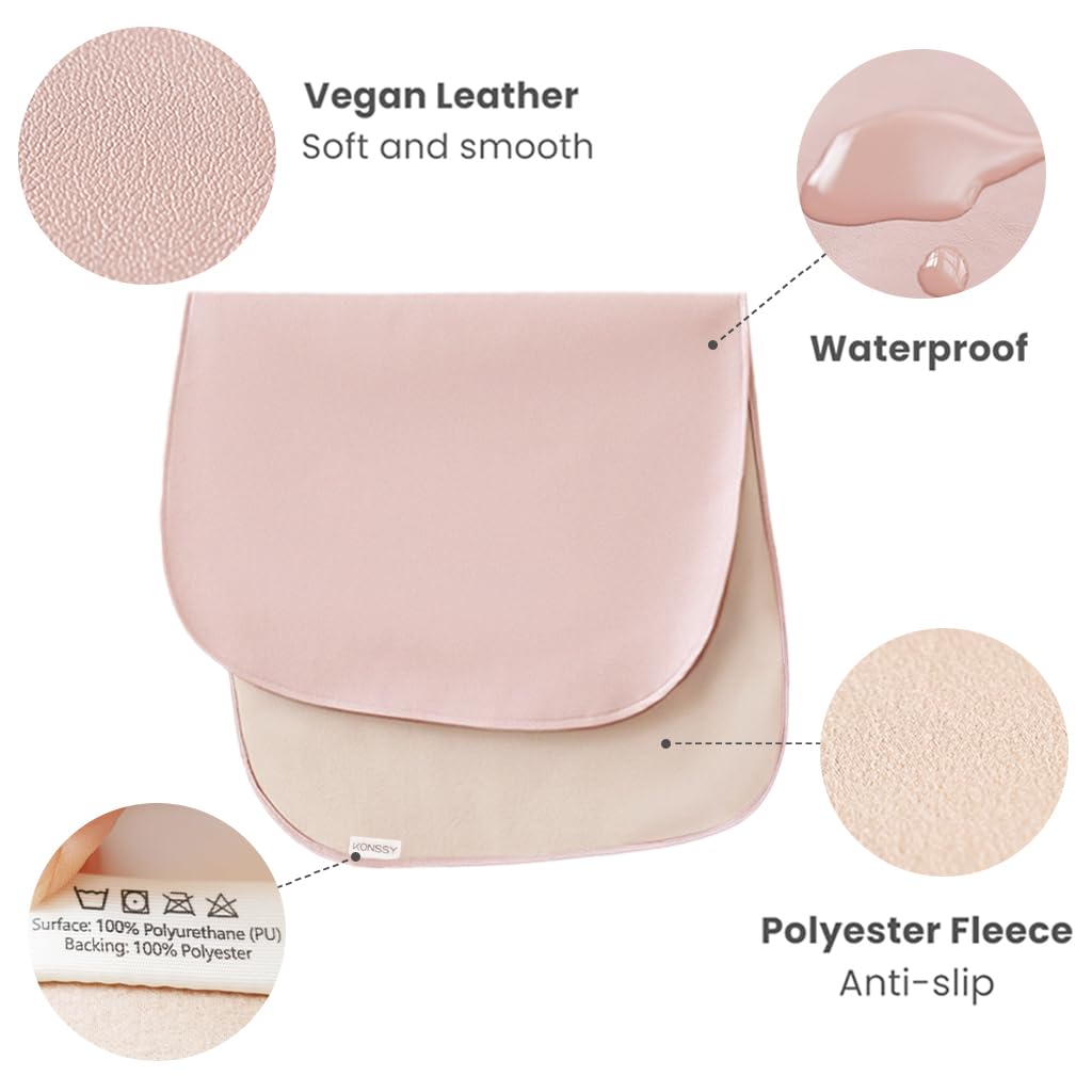 Konssy 2 Pack Faux Leather Baby Changing Mat 30"x17", Foldable and Wipeable Portable Changing Pad, Waterproof and Soft for Travel or Home Use (Blush,Beige)