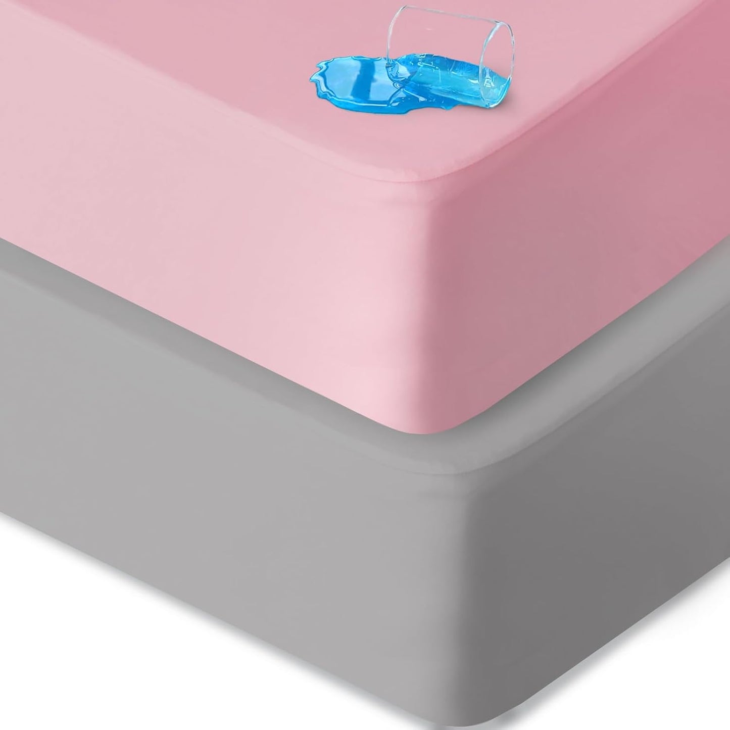 Crib Sheets Waterproof 2 Pack, Crib Mattress Protector, Toddler Fitted Crib Sheet Neutral, Ultra Soft & Breathable Toddler Bed Sheets for Boys and Girls, Grey & Pink