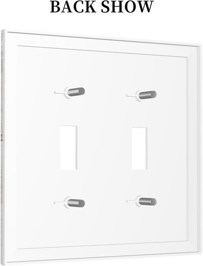 Decorative Switch Plates Rustic Vintage White Wood Grain 2 Gang Double Toggle Outlet Light Switch Cover Wall Plate Electrical Faceplate for Farmhouse Home Decor