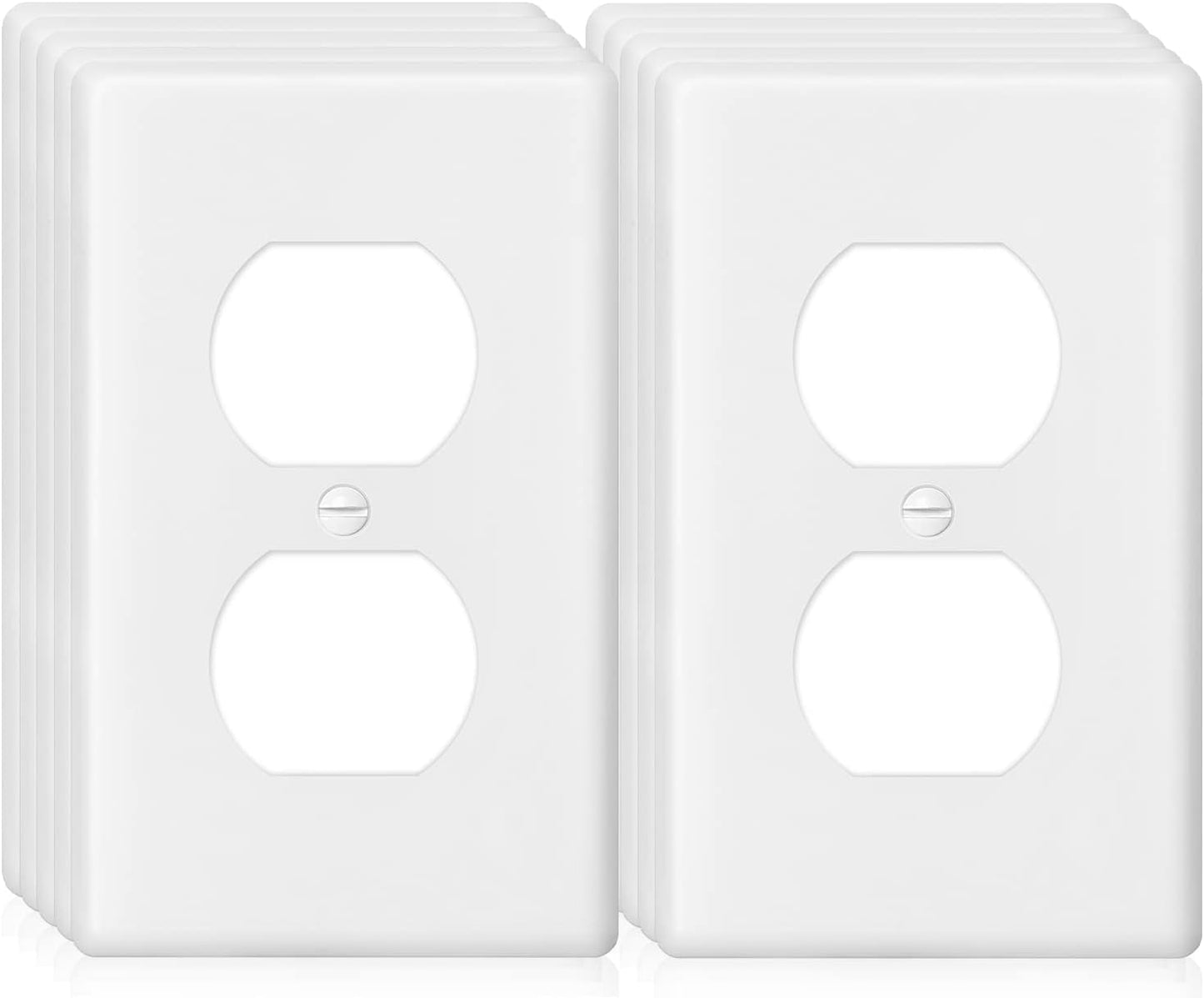 Decorator Wall Plate 1-Gang Duplex Electrical Outlet Cover Plates,Unbreakable Polycarbonate Thermoplastic, White (10-Pack, Single Duplex)