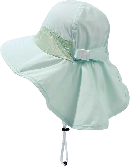CHUNG Baby Sun Protection Hat Summer Toddler Adjustable UPF 50+ Wide Brim Neck Flap Beach Caps Boys Girls 1-12 Years Kids