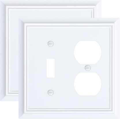 2-Pack Combo Toggle/Duplex Light Switch Cover Plate, Pure White Outlet Cover Plate, Natural Bamboo Fiber Decorative Wall Receptacle Cover for Electrical Outlets, Light Switch