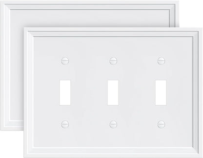 2-Pack Triple Toggle Light Switch Cover Plate, White Decorative Switch Plate Covers, Natural Bamboo Fiber 3 Gang Wall Plate, Corrosion Resistant