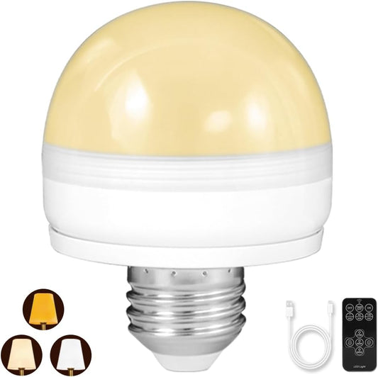 BLUEYE Rechargeable Light Bulbs,7W,Remote Control,Soft Warm 2700K-6000K,50W Equiv.,450Lumens,Flicker-free,E26 Detachable Charging(E12 available),Battery Operated Emergency Lamp for Non-Hardwired,1Pack