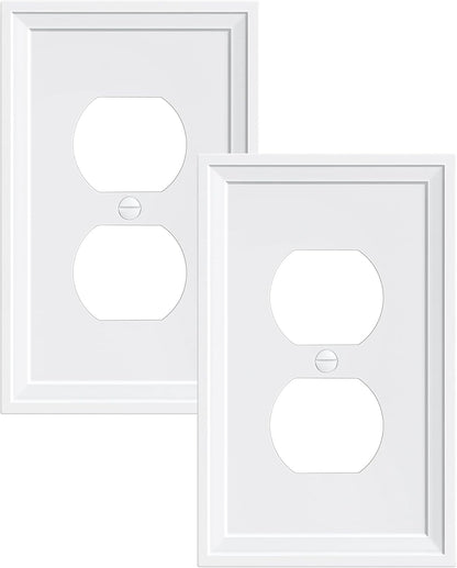 2-Pack Duplex Outlet Cover, Natural Bamboo Fiber Switch Plates and Outlet Covers, White Decorative Wall Plates for Electrical Outlets, 1 Gang Receptacle Cover, Corrosion Resistant