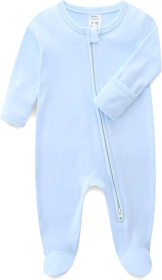 Baby Romper 100% Organic Cotton Pajamas One Piece Long Sleeve Zipper Footie Onesie for 0~12M Baby