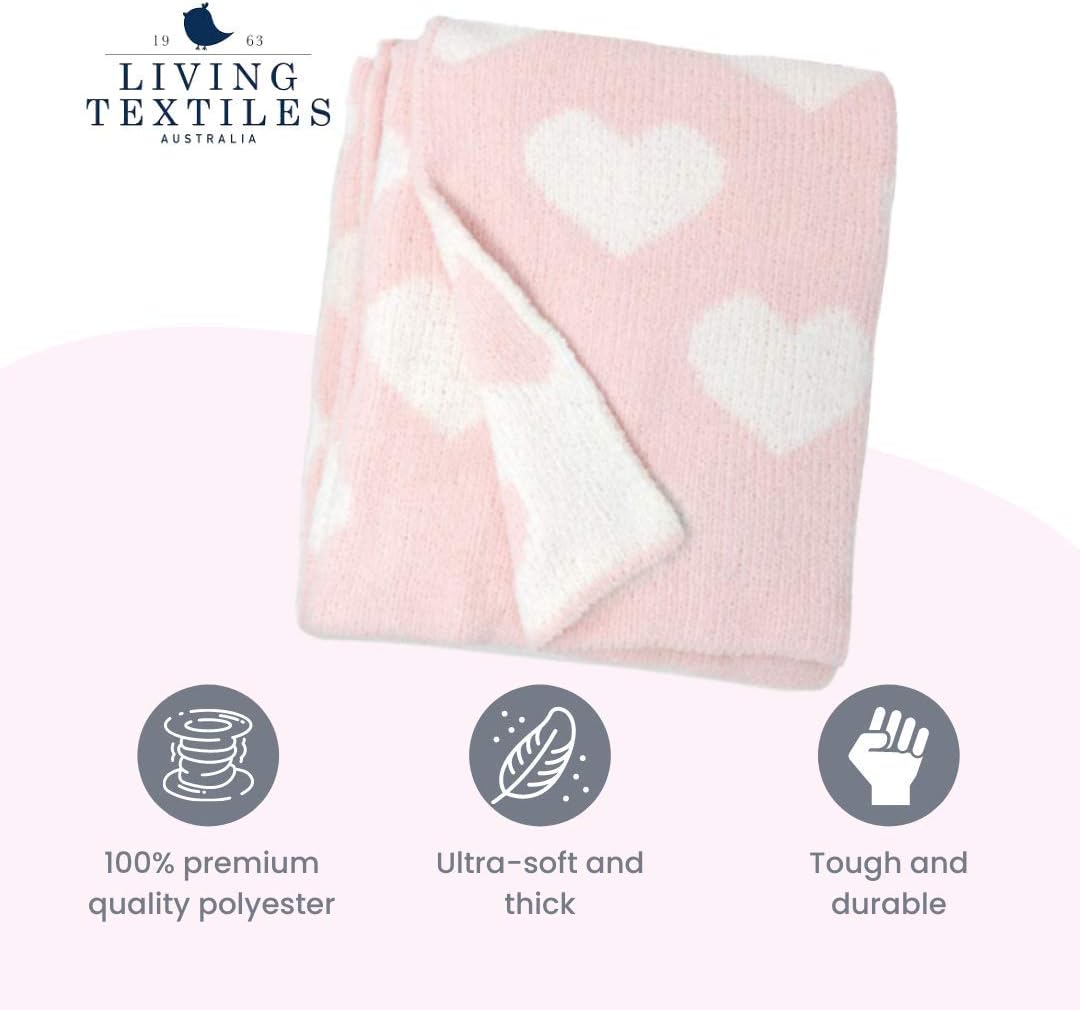Living Textiles Pink Hearts Chenille Soft Baby Blanket Reversible Premium Cozy Fabric for Best