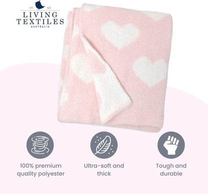 Living Textiles Pink Hearts Chenille Soft Baby Blanket Reversible Premium Cozy Fabric for Best