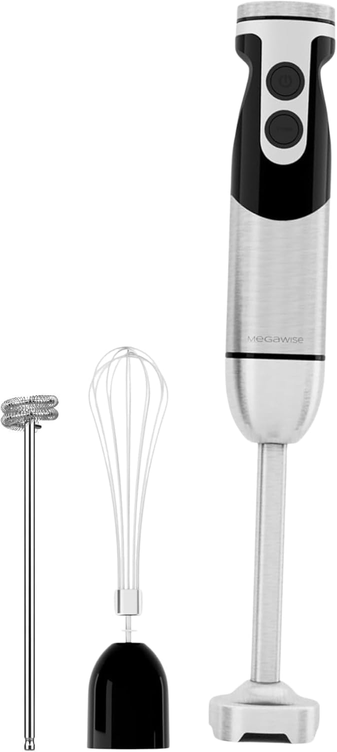 MegaWise Stainless Steel Titanium Reinforced 3-in-1 Immersion Hand Blender, Powerful with 80%