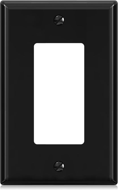 ELEGRP Decorative Receptacle Wall Plate, 1-Gang Mid Size Decorator Covers, Unbreakable Polycarbonate Faceplates for Decorator Device, UL Listed, Screws Included (1 Pack, Glossy Black)