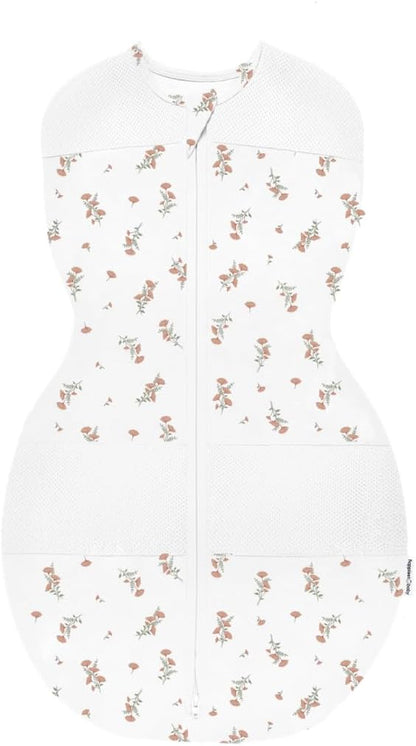 Happiest Baby Sleepea 5-Second Swaddle - 100% Organic Cotton Baby Swaddle Blanket - Doctor Designed Promotes Healthy Hip Development (Ivory Wildflowers, Medium)