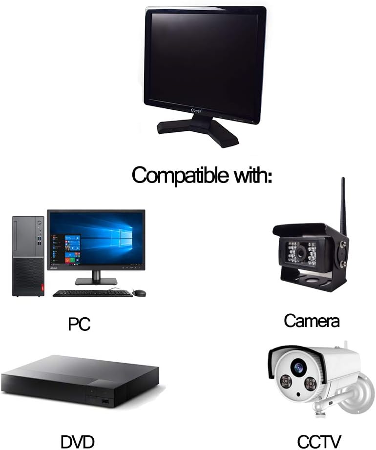 Cocar CCTV Security Monitor, 17 inch BNC Monitor with VGA HDMI AV Built-in Speaker 4:3 HD Display LCD Screen Display with USB Media Player for Home Surveillance Camera STB PC