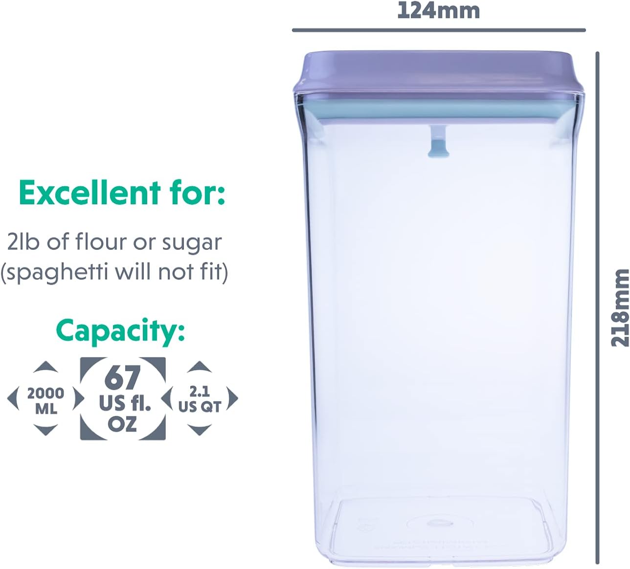 BopTop (1pc - 2000ml) Airtight Food Storage Container – Mechanical Silicone Seal Canister