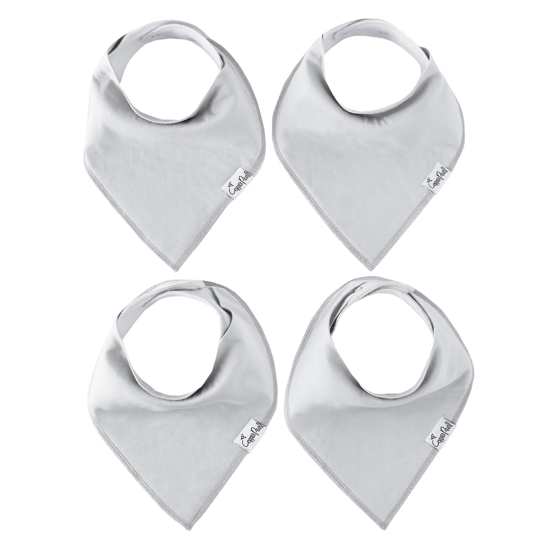 Copper Pearl 4 Pack Soft Cotton Baby Bibs for Drooling and Teething, Absorbent Drool Bibs for Baby Girl and Boy, Adjustable to Fit Newborns to Toddlers (Gray Basics)