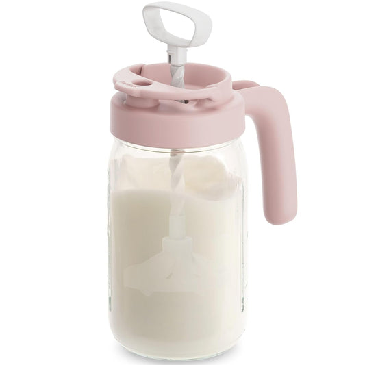 Papablic Glass Breastmilk Pitcher, Formula Mixing Pitcher with Mixing Handle Lid, Wide Mouth Mason