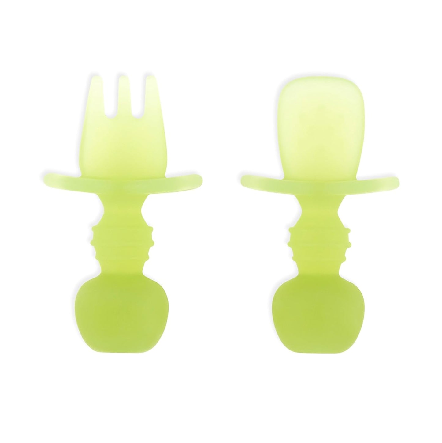 Bumkins Baby Utensils Set, Chewtensils Silicone Spoons for Dipping, Self-Feeding, Baby Led Weaning, Trainer Learning, First Stage Eating, Soft Practice Fork and Spoon, Babies 6 Months, Green Jelly