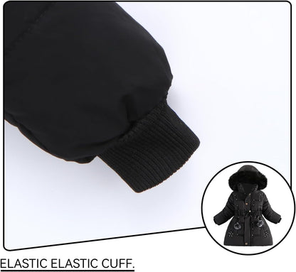 Girls Winter Dress Coats Faux Fur Hooded Fleece Jackets Waterproof Parka Outwear