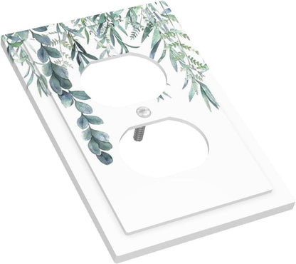 Eucalyptus Leaves Greenery Vine Flowers Simplicity Outlet Covers 1 Gang Duplex Light Switch Cover Decorative Switch Plates Electrical Receptacle Faceplate Wall Plate for Bed Room Living Room Decor