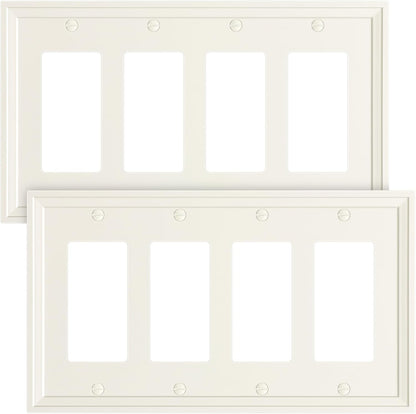 2-Pack Quad Decorator Outlet Cover Plate, Light Almond Modern Decorative Switch Plates and Outlet Covers, Natural Bamboo Fiber Wall Plates for Electrical Outlets