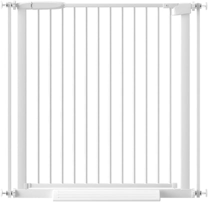 Extra Wide Baby Gate 30.11-77.36",Ultra Narrow 1.37" Spacing Dog Gate indoor,Double Lock Auto Close Pet Gate for House,Pressure Mounted Baby Gate Easy Walk Through Pet Gate for Hallway(White)
