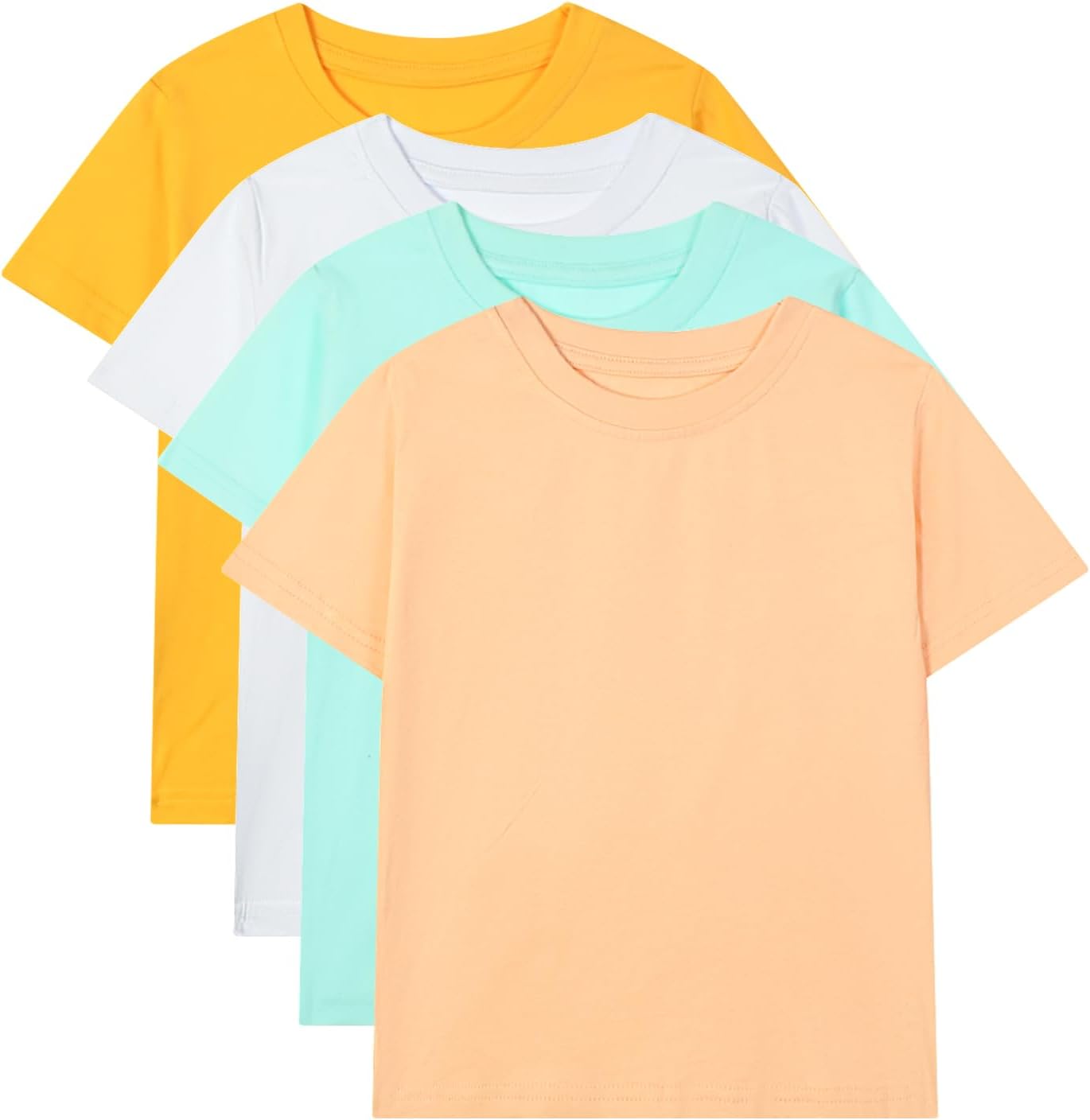 HILEELANG Kids Boy Basic Plain Cotton T-Shirts Short Sleeve Crew Neck Summer Tees 4packs 6-12 Years
