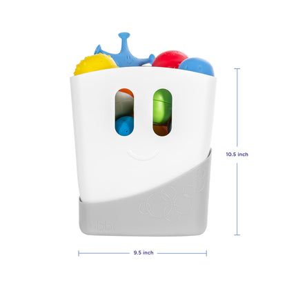 Ubbi Baby Bath Time Essential Gift Set, Includes Drying Bin and 11 Bath Toys, Dishwasher Safe, White