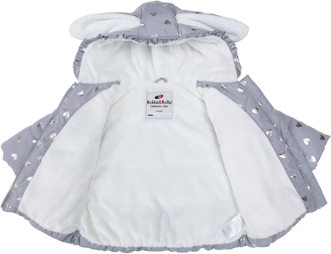 Rokka&Rolla Baby Girls' Water-Resistant Soft Mini Fur Lined Puffer Jacket Winter Coat for Newborn Infant Toddler