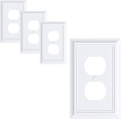 4-Pack Duplex Outlet Cover Plate, Decorative Pure White Switch Plates and Outlet Covers, Natural