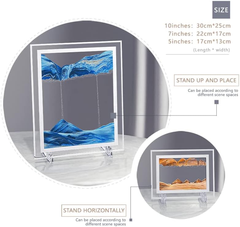 Moving Sand Art Picture 3D Deep Sea Sandscapes Sand Art Liquid Motion Bubbler Timer for Adult Kid Desktop Art Toys for Home Decor and Office(Square+Blue+7In)