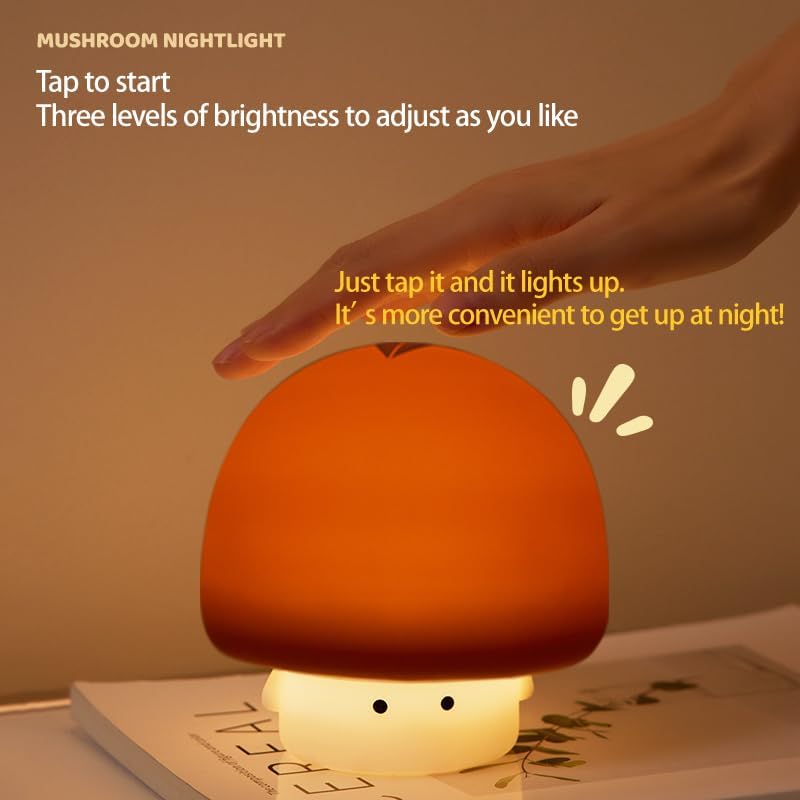Cute Baby Night Light for Kids,Rechargeable Dimmable Silicone Nursery Toddler Mushroom Nightlight,Squishy Bedside Lamp for Night Stands,Fun Decor for Children,Children's Day Gift(Brown)