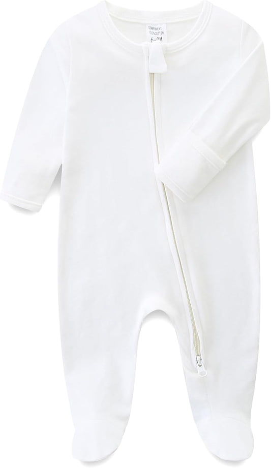 Baby Romper 100% Organic Cotton Pajamas One Piece Long Sleeve Zipper Footie Onesie for 0~12M Baby