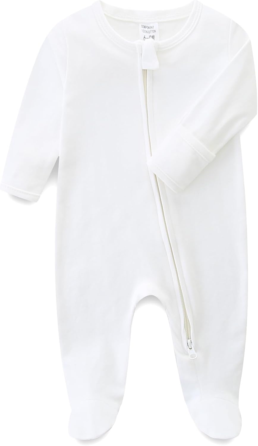 Baby Romper 100% Organic Cotton Pajamas One Piece Long Sleeve Zipper Footie Onesie for 0~12M Baby