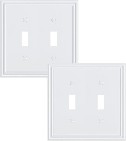2-Pack Double Toggle Light Switch Cover Plate, Durable Solid Zinc Alloy Decorative Dual Switch Plate Covers, Pure White 2 Gang Wall Plate, Corrosion Resistant