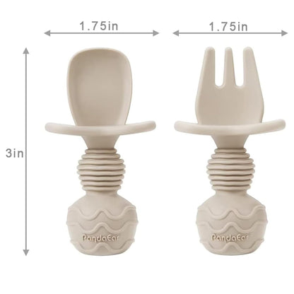PandaEar 2 Pack Silicone Baby Straw & Snack Cup with 2 Spoons 2 Forks, Dual-Purpose Toddler