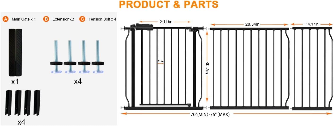 HOOEN 30" Tall Extra Wide Baby Gate for Doorways & Stairs - Large Pressure Mounted Dog & Child Safety Gates