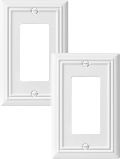 DEWENWILS Decorator Outlet Covers, White Metal Light Switch Cover Plates, 4.92" x 3.14" Decorative Outlet Wall Plates, Switch Plate Covers for Home Decor, 2 Pack