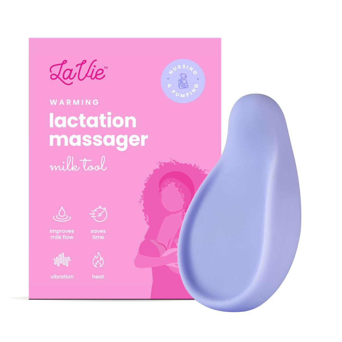 LaVie Warming Lactation Massager 3-in-1 Adjustable Heat + Vibration for Breastfeeding, Nursing