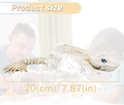 3D Printed Dragon with Wings 3D Printed Animals Articulated Dragon Fidget Dragon 3D Printed Toys Dragon Toy Desk Pets Home Office Decor (White)