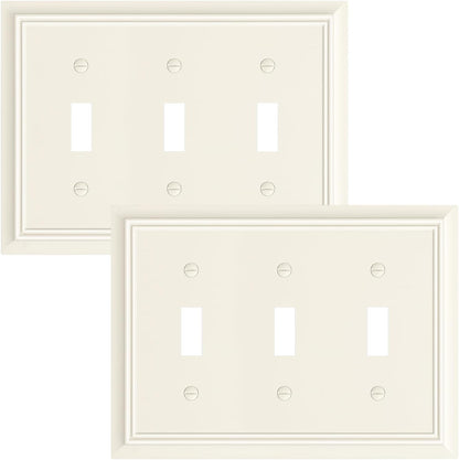 2-Pack Triple Toggle Light Switch Cover Plate, Durable Natural Bamboo Fiber Decorative Switch Plate Covers, Light Almond 3 Gang Wall Plate, Corrosion Resistant