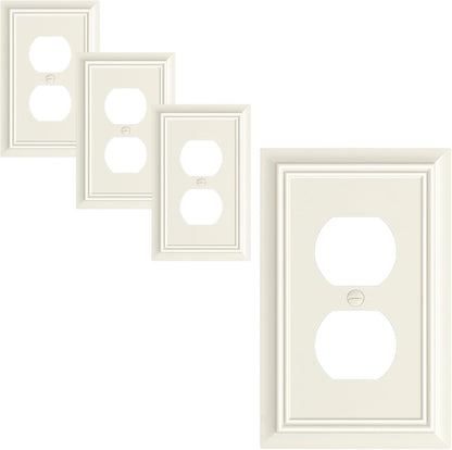 4-Pack Duplex Outlet Cover Plate, Decorative Light Almond Switch Plates and Outlet Covers, Natural Bamboo Fiber Wall Plates for Electrical Outlets, 1 Gang Receptacle Cover, Corrosion Resistant