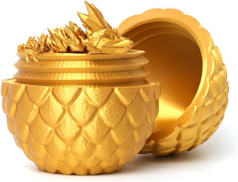Dragon Egg - Gold - 3D Printed Egg with Flexible Pearly Sheen Dragon Inside, 3D Printed Surprise Gift, Articulated Dragon Egg Fidget Toy, Dragon Figurine Decor