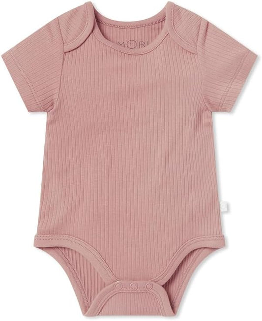 MORI Baby Ribbed Short Sleeve Bodysuit with Envelope Neck and Nickel Free Poppers - Unisex Toddler