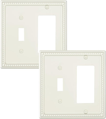 2-Pack Combo Toggle/Decorator Light Switch Cover Plate, Pearls Decorative Electrical Outlet Covers, Metal Wall Switch Plates and Outlet Covers, Light Almond